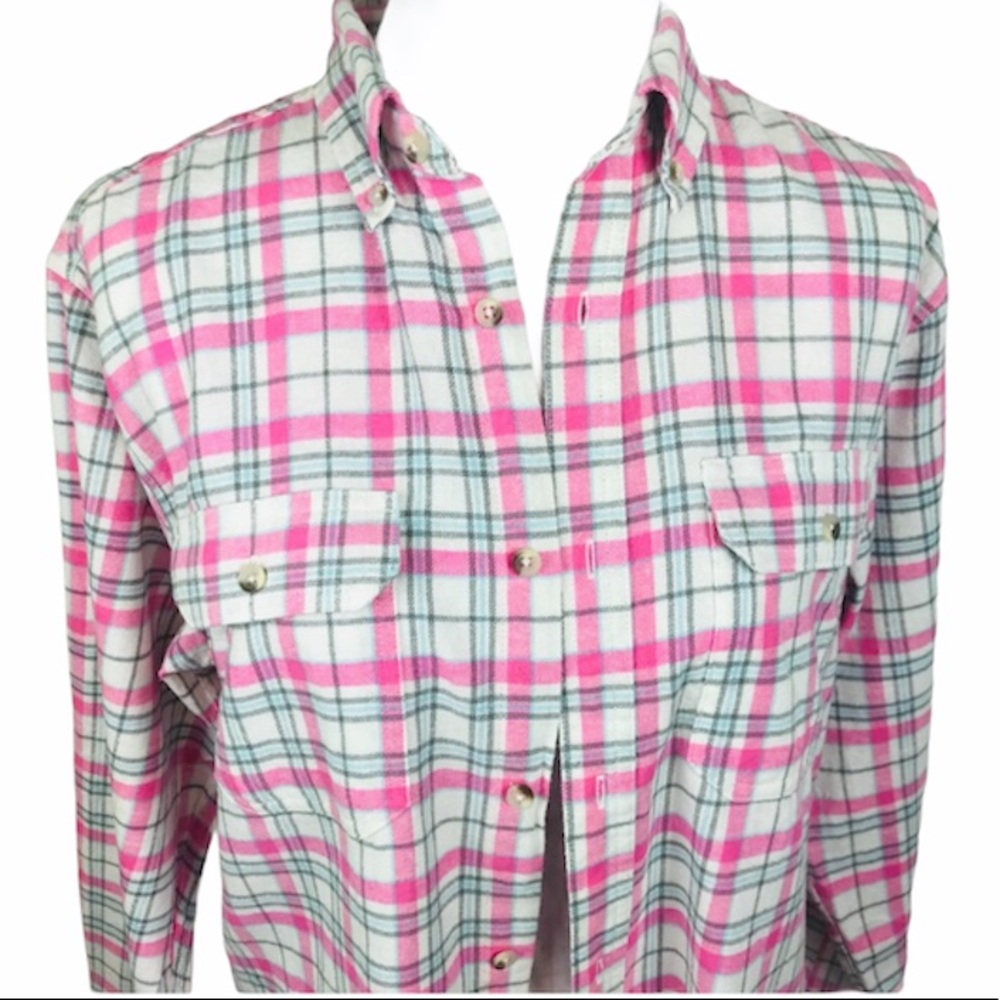 Womens Pink Plaid Button-Down Shirt